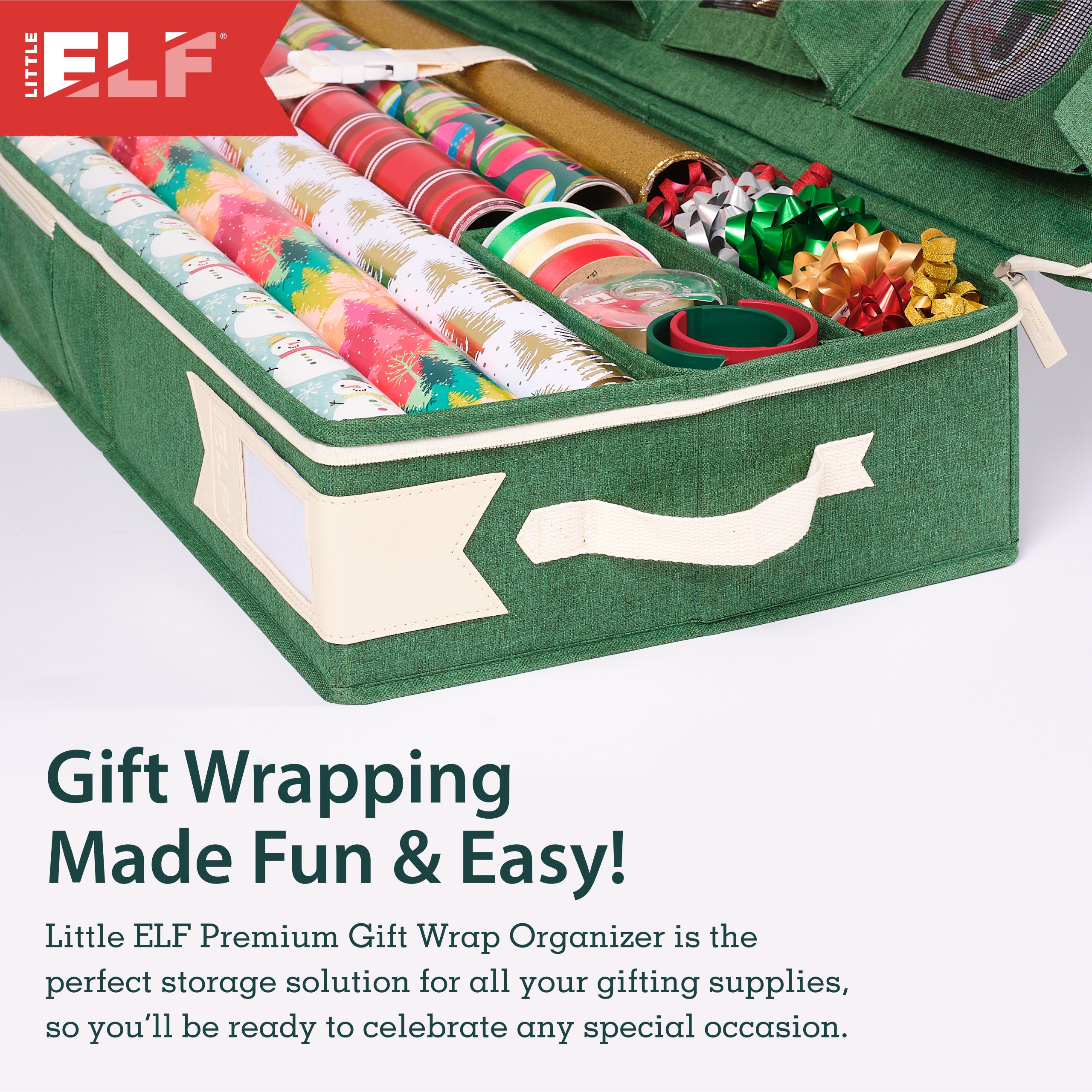 Little ELF Premium Wrapping Paper Storage Organizer